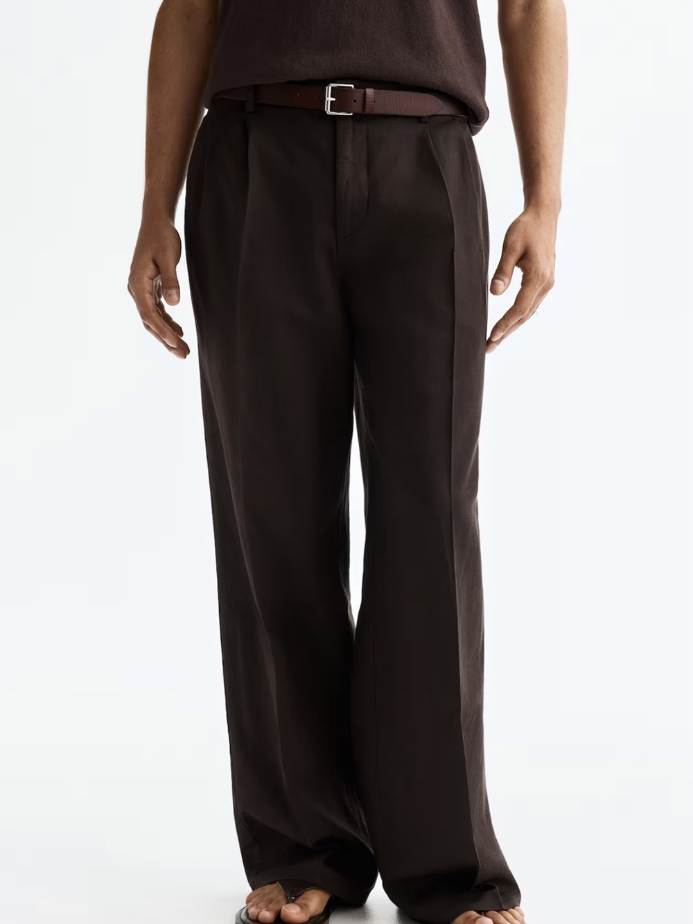 H&M Men's Brown Wide-Leg Dress Pants - Classic Tailored Style